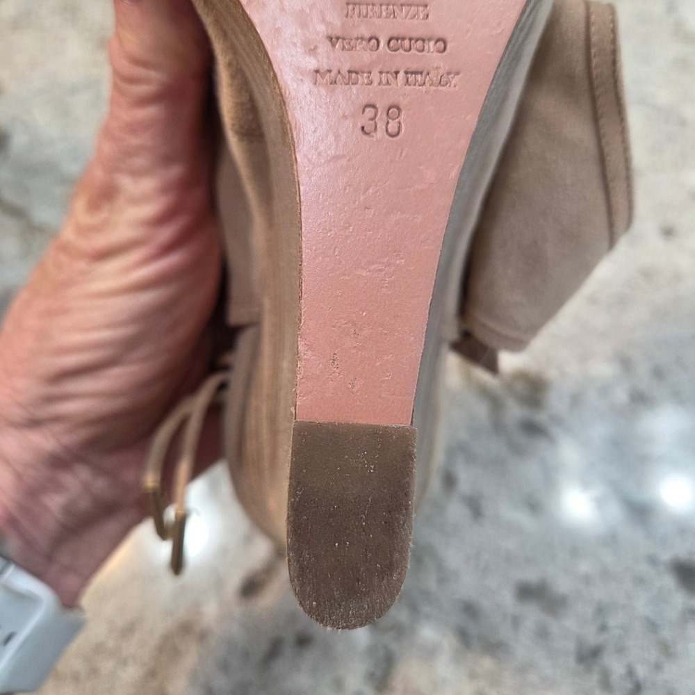 Aquazzura Firenze Tan Suede Lace Up Wedge Sandals Peep Toe‎  38 Made in Italy - Picture 6 of 14